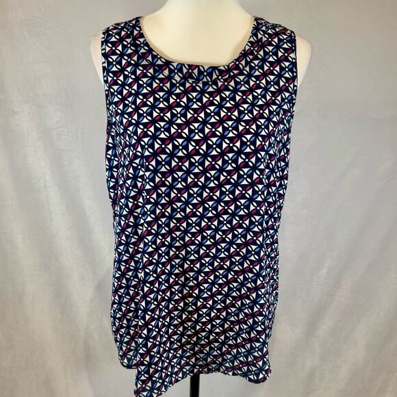 Papermoon blue pink and white abstract print keyhole back top size medium - Picture 1 of 6